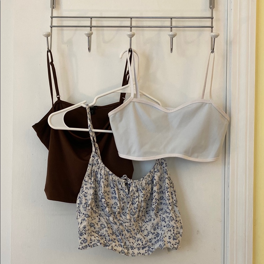 Stylish Women's Crop Tank Set - Brown, White, Floral Size Medium
